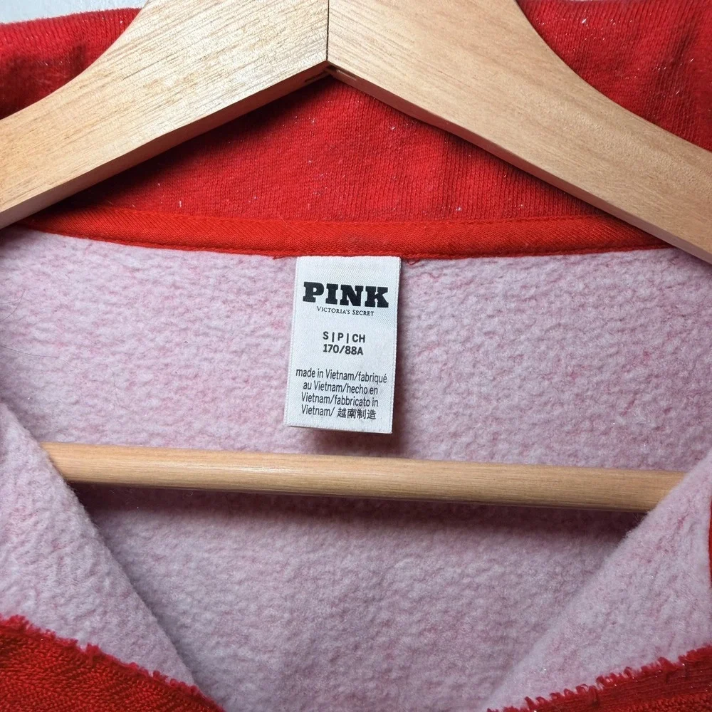 PINK Victoria's Secret Red Fleece Quarter Zip Sweatshirt Love Pink S glitter